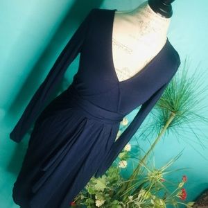 Mama Licious Maternity S Navy Blue Faux Wrap Dress Long Sleeve V Neck